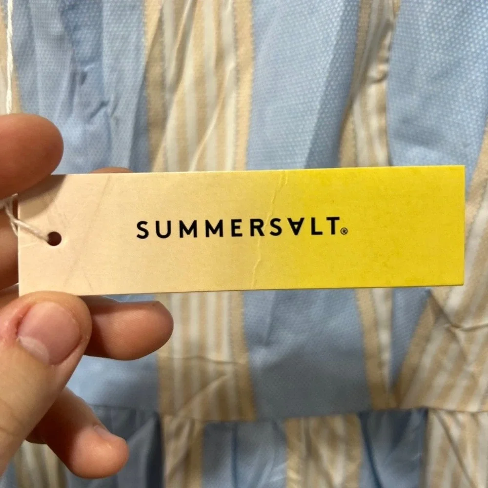 SummerSalt Womens Dress 2XL Organic Cotton Bow Stripe Midi Smock Summer Fair - Picture 8 of 13